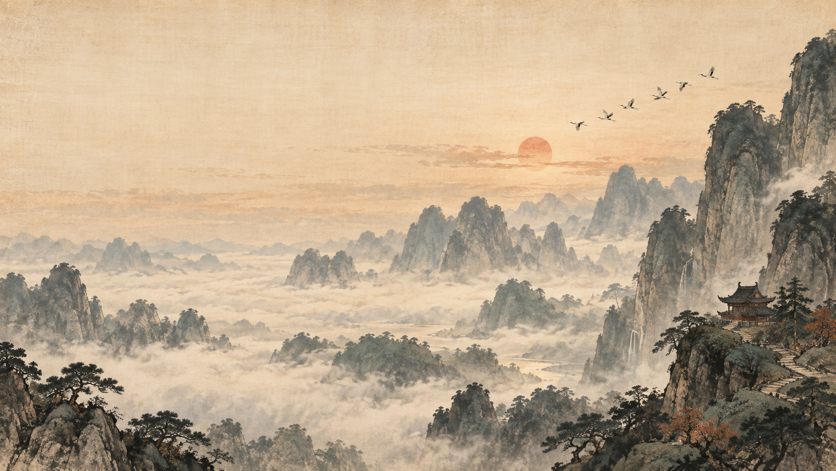 Mountain landscape of ancient East Asia